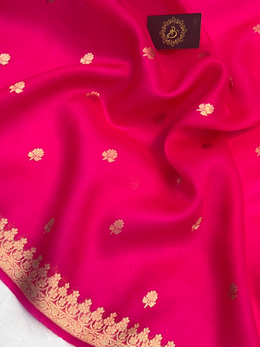 Rani Pink Pure Banarasi Handloom Kora Silk Saree