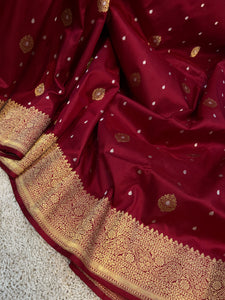 Maroon Pure Banarasi Handloom Katan Silk Saree - Aura Benaras