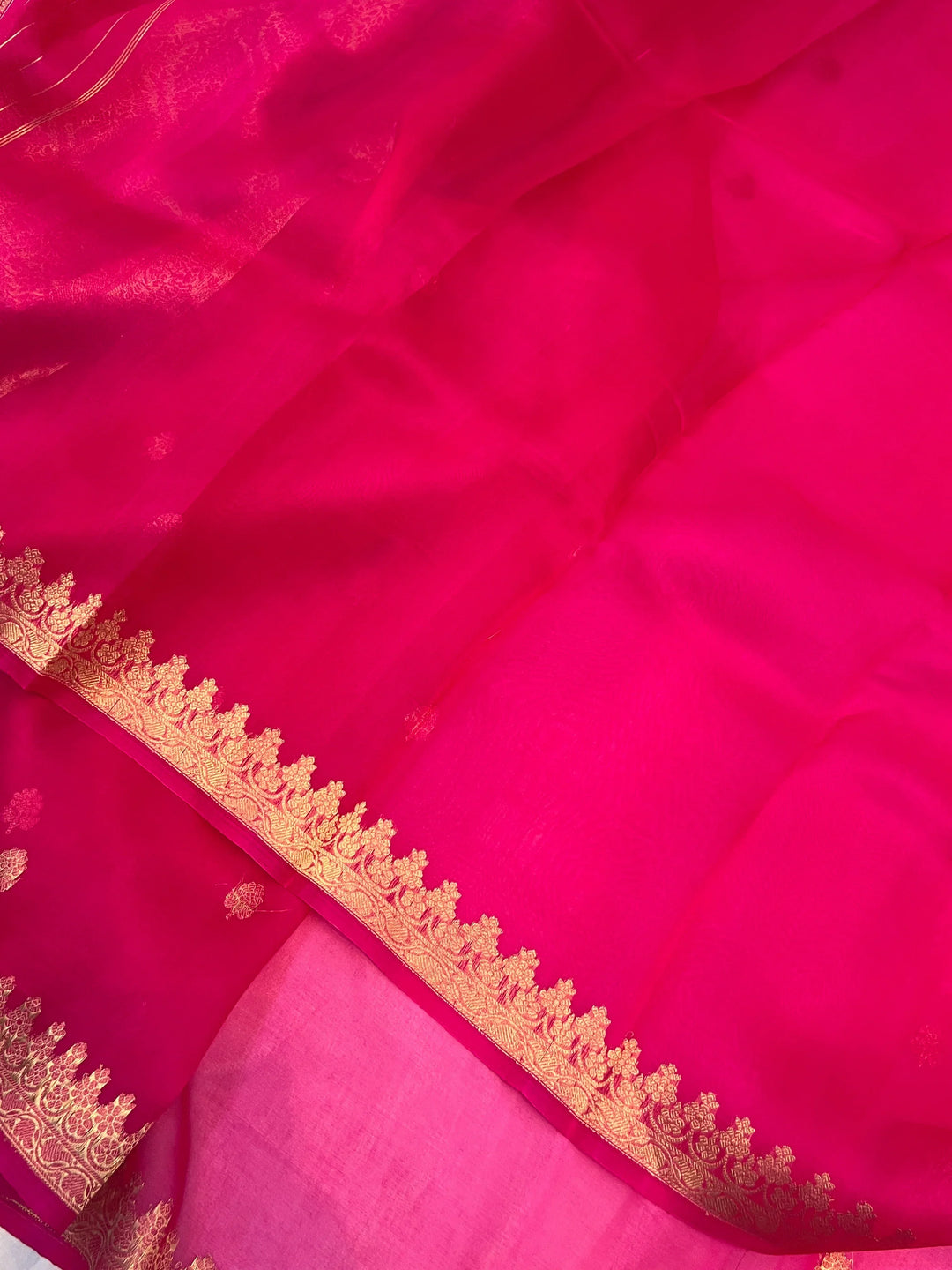 Rani Pink Pure Banarasi Handloom Kora Silk Saree