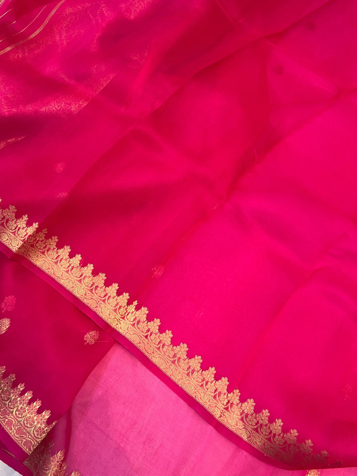 Rani Pink Pure Banarasi Handloom Kora Silk Saree