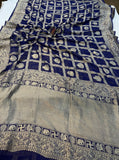 Navy Blue Banarasi Handloom Pure Khaddi Georgette Silk Saree -  Aura Benaras