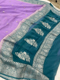 Lavender Khaddi Chiffon Banarasi Handloom Saree - Aura Benaras