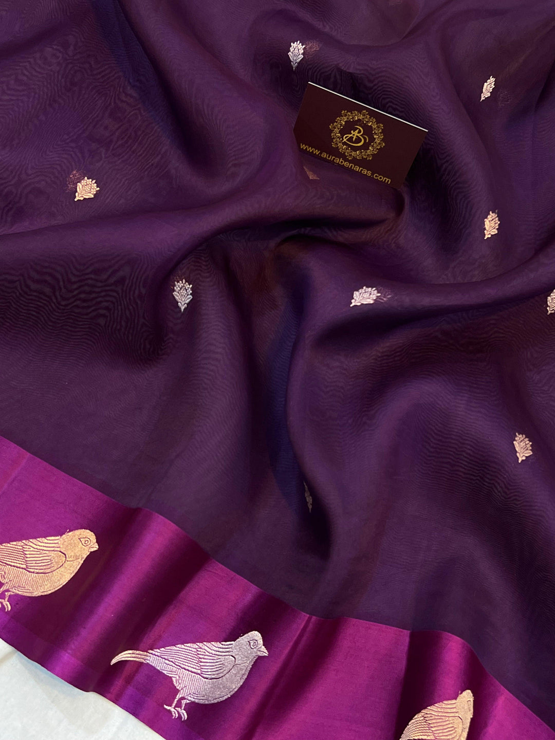 Wine Banarasi Handloom Kora Silk Saree | Kadhwa Weave | Aura Benaras