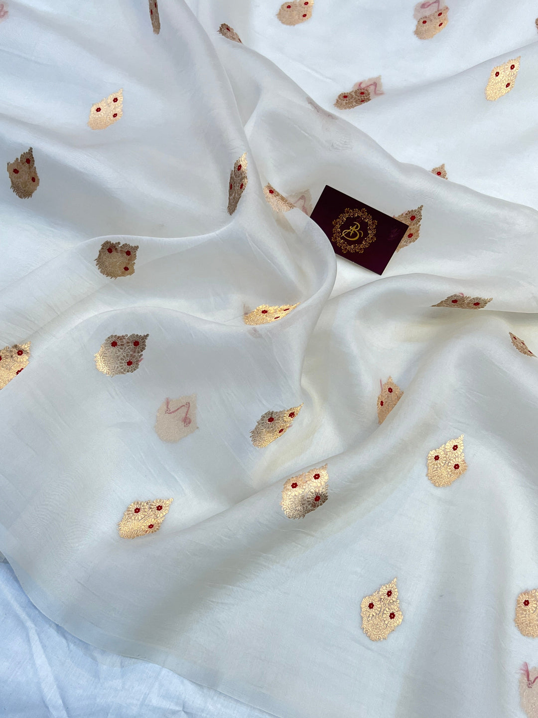 Off White Pure Kora Silk Handloom Banarasi Saree