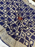 Navy Blue Banarasi Handloom Pure Khaddi Georgette Silk Saree -  Aura Benaras