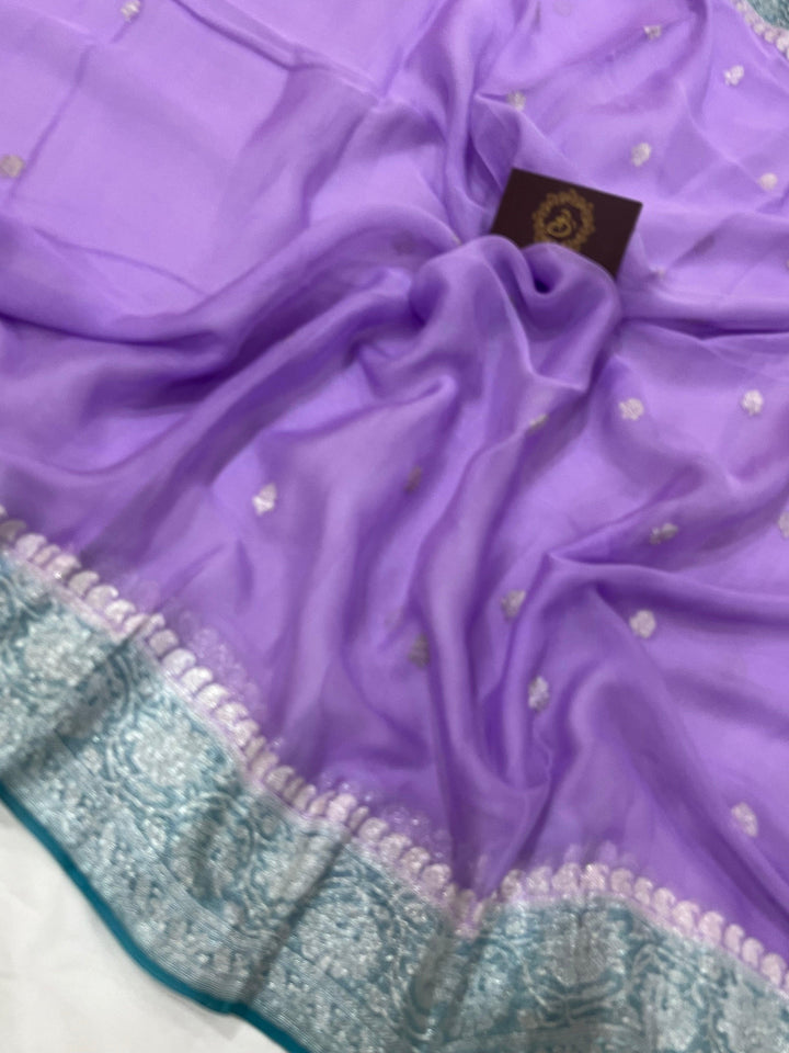 Lavender Khaddi Chiffon Banarasi Handloom Saree - Aura Benaras