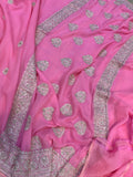 Baby Pink Pure Banarasi Handloom Georgette Silk Saree - Aura Benaras