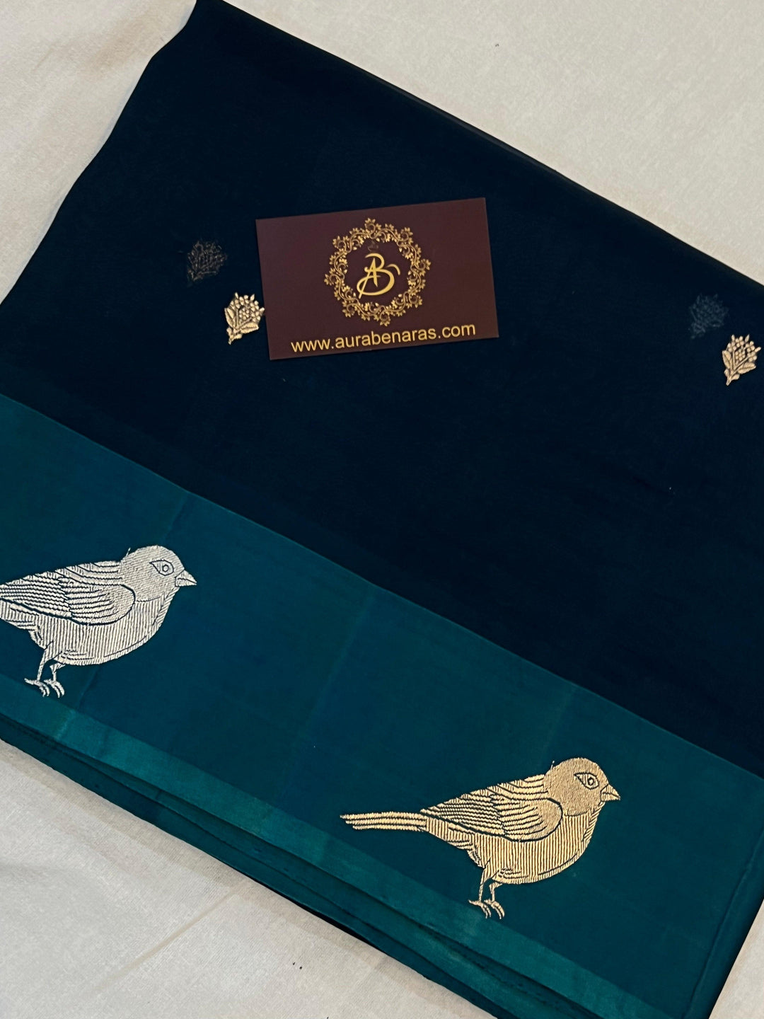 Teal Blue Banarasi Handloom Kora Silk Saree | Kadhwa Weave | Aura Benaras