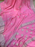 Baby Pink Pure Banarasi Handloom Georgette Silk Saree - Aura Benaras