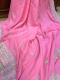 Baby Pink Pure Banarasi Handloom Georgette Silk Saree - Aura Benaras