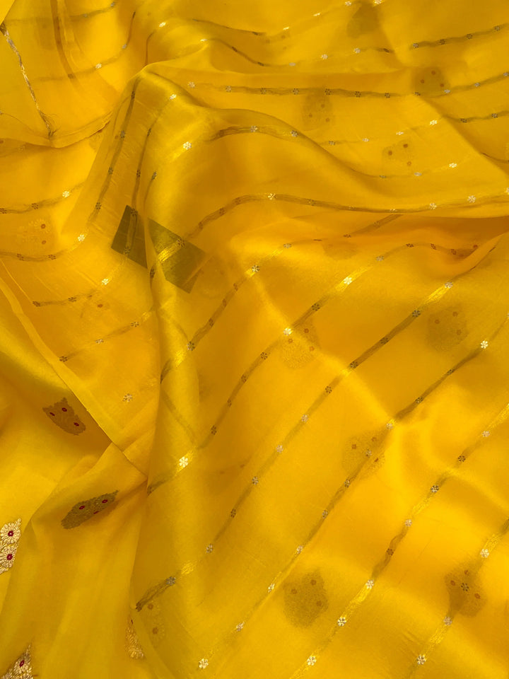 Yellow Pure Kora Silk Handloom Banarasi Saree