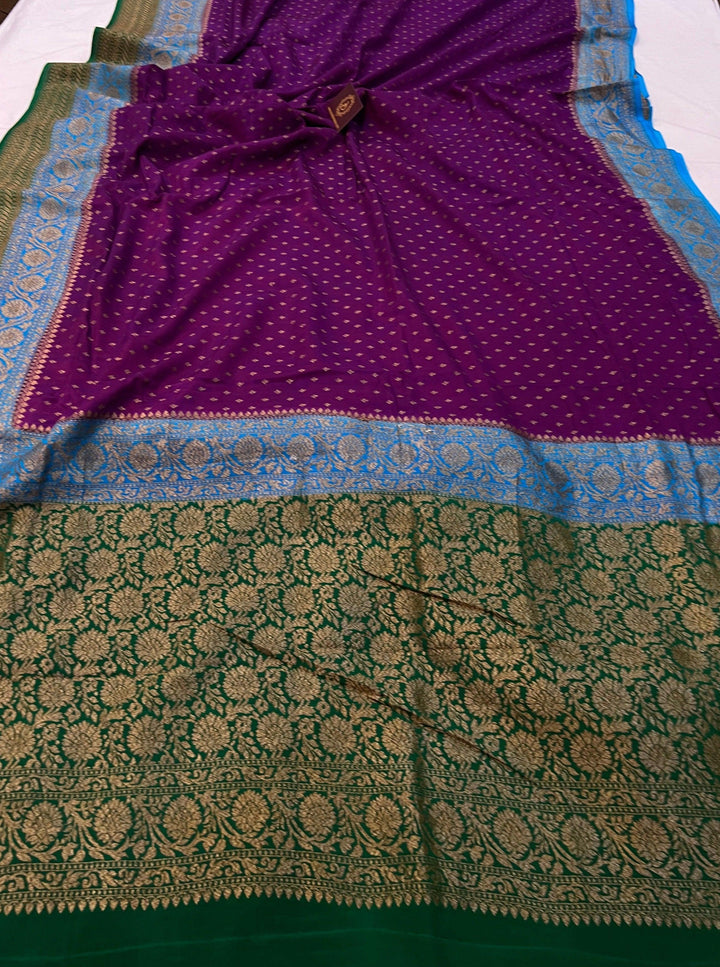 Purple Pure Banarasi Khaddi Crepe Silk Saree - Aura Benaras