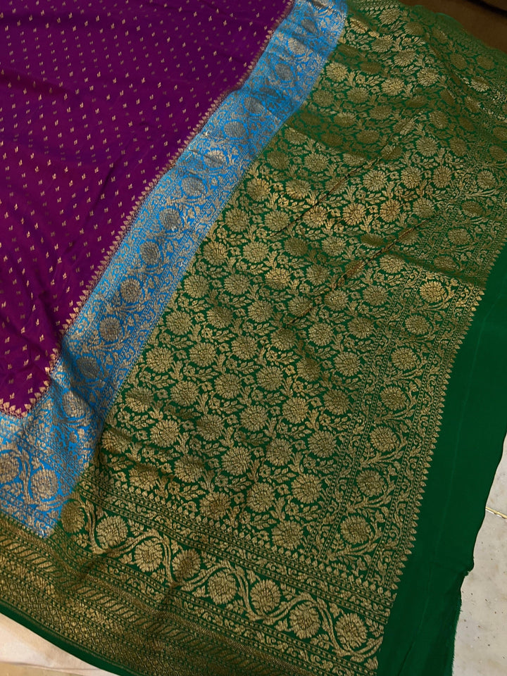 Purple Pure Banarasi Khaddi Crepe Silk Saree - Aura Benaras