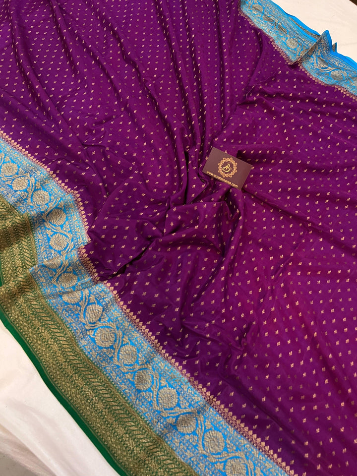 Purple Pure Banarasi Khaddi Crepe Silk Saree - Aura Benaras