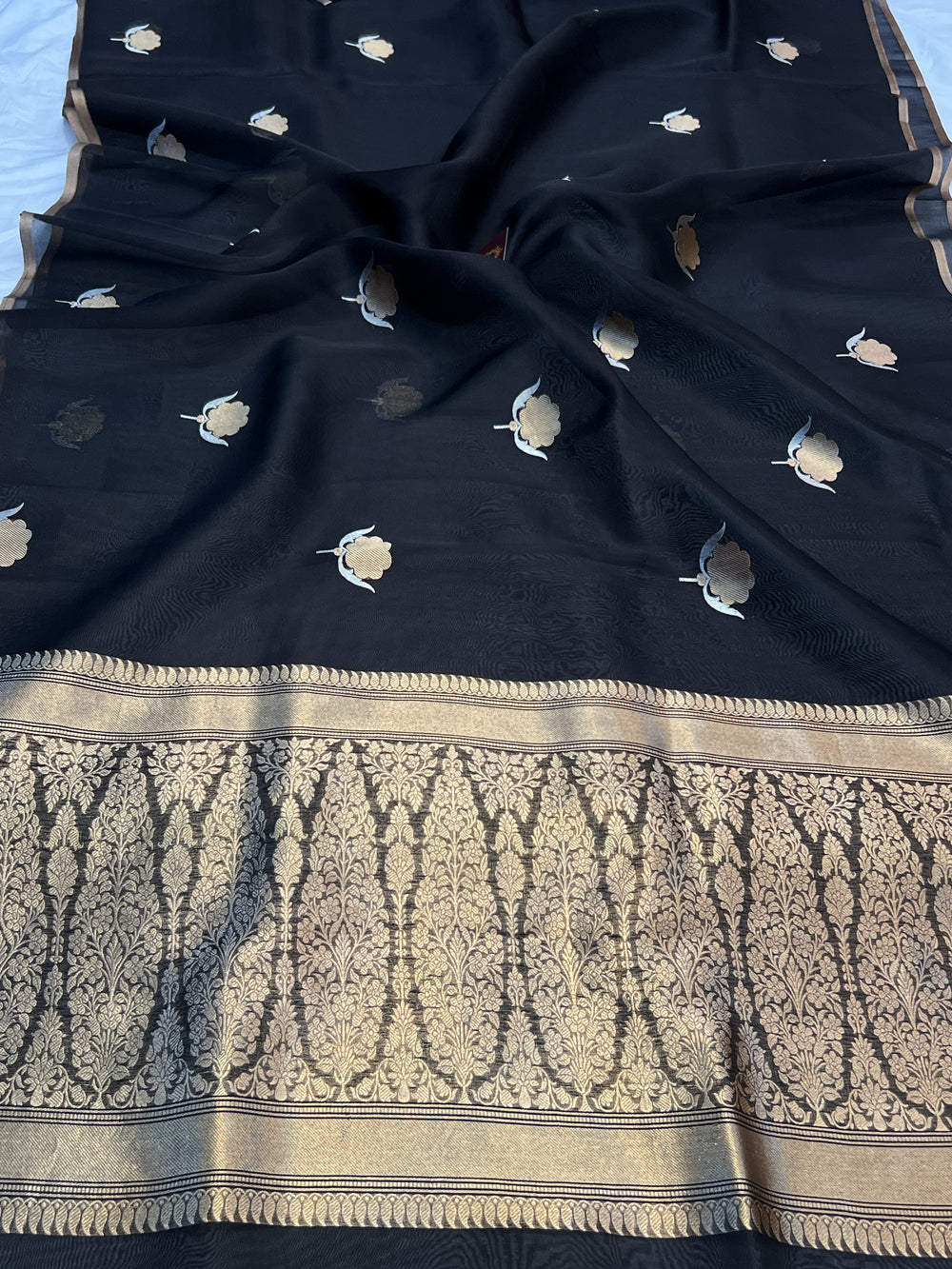 Black Pure Kora Silk Handloom Banarasi Saree