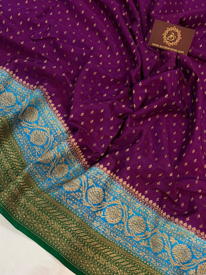 Purple Pure Banarasi Khaddi Crepe Silk Saree - Aura Benaras