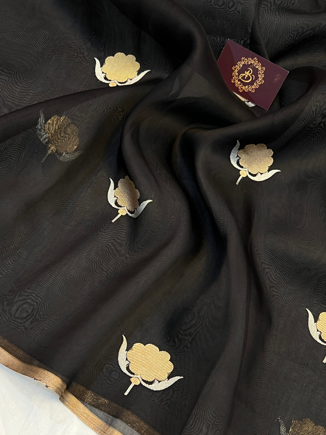 Black Pure Kora Silk Handloom Banarasi Saree