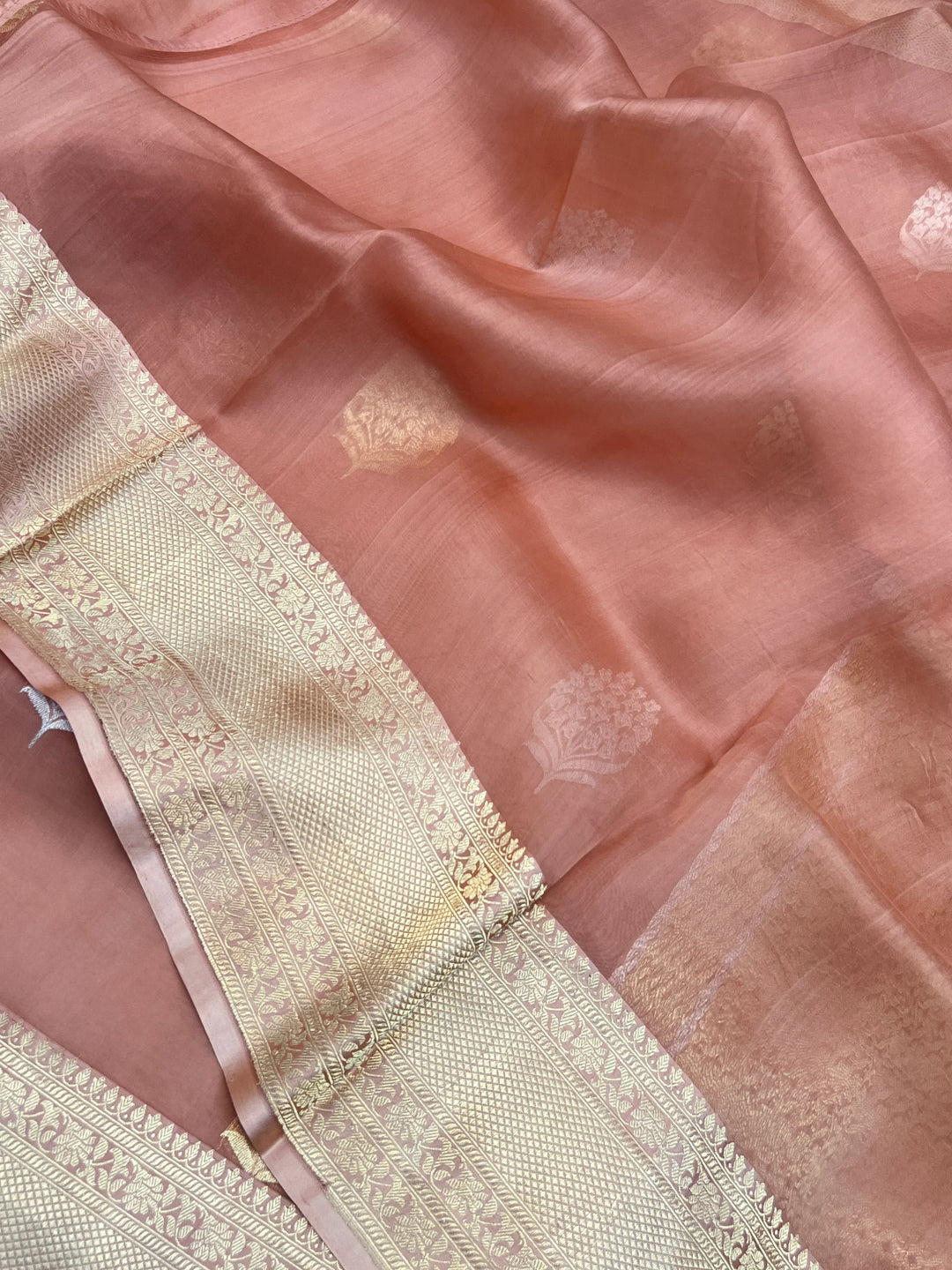 Peach Kora Silk Banarasi Saree with Kadhwa Butis 