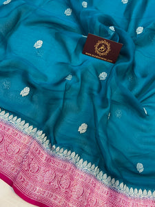 Rama Green Khaddi Chiffon Banarasi Handloom Saree - Aura Benaras