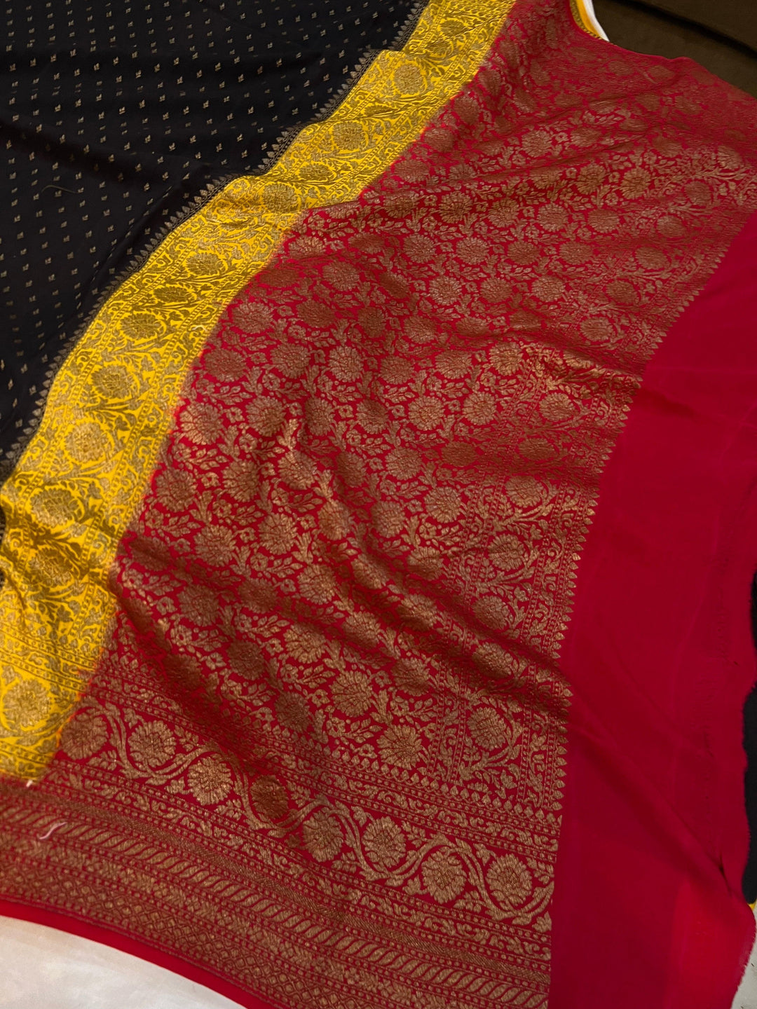 Black Pure Banarasi Khaddi Crepe Silk Saree - Aura Benaras