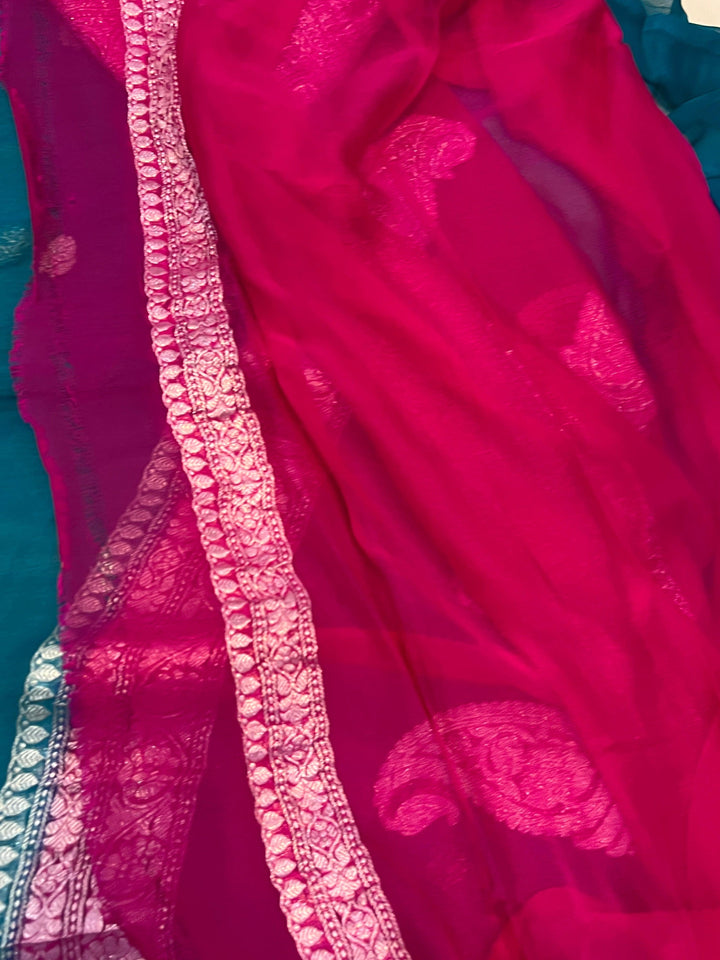 Rama Green Khaddi Chiffon Banarasi Handloom Saree - Aura Benaras