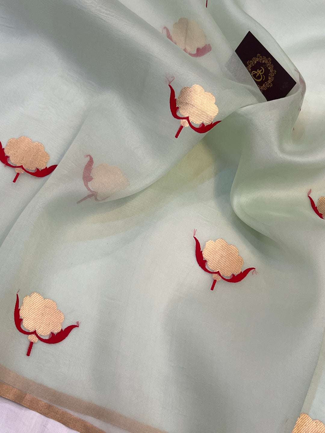 Mint Green Pure Kora Silk Handloom Banarasi Saree