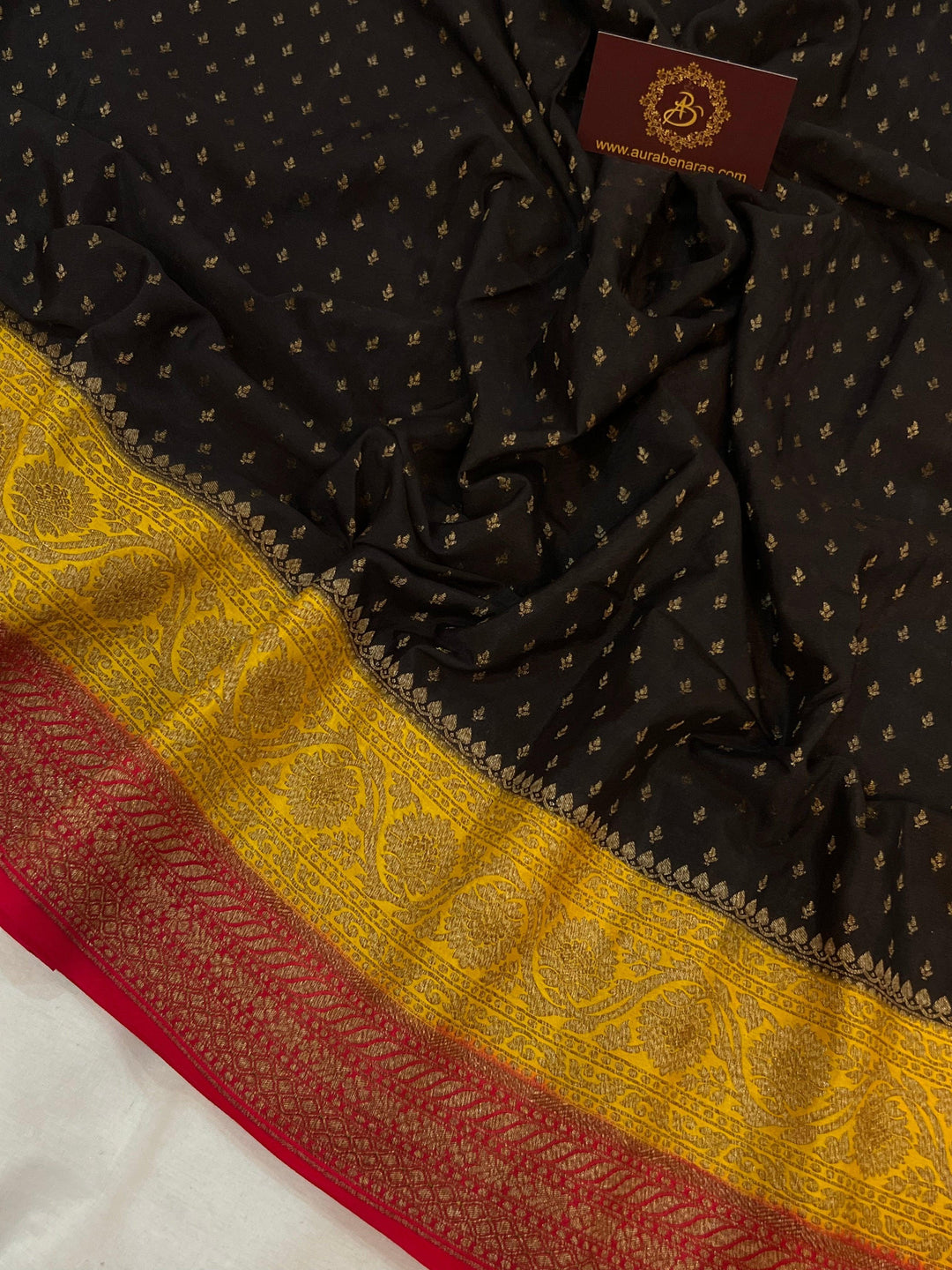 Black Pure Banarasi Khaddi Crepe Silk Saree - Aura Benaras