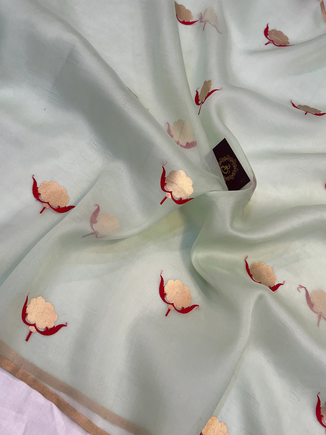 Mint Green Pure Kora Silk Handloom Banarasi Saree