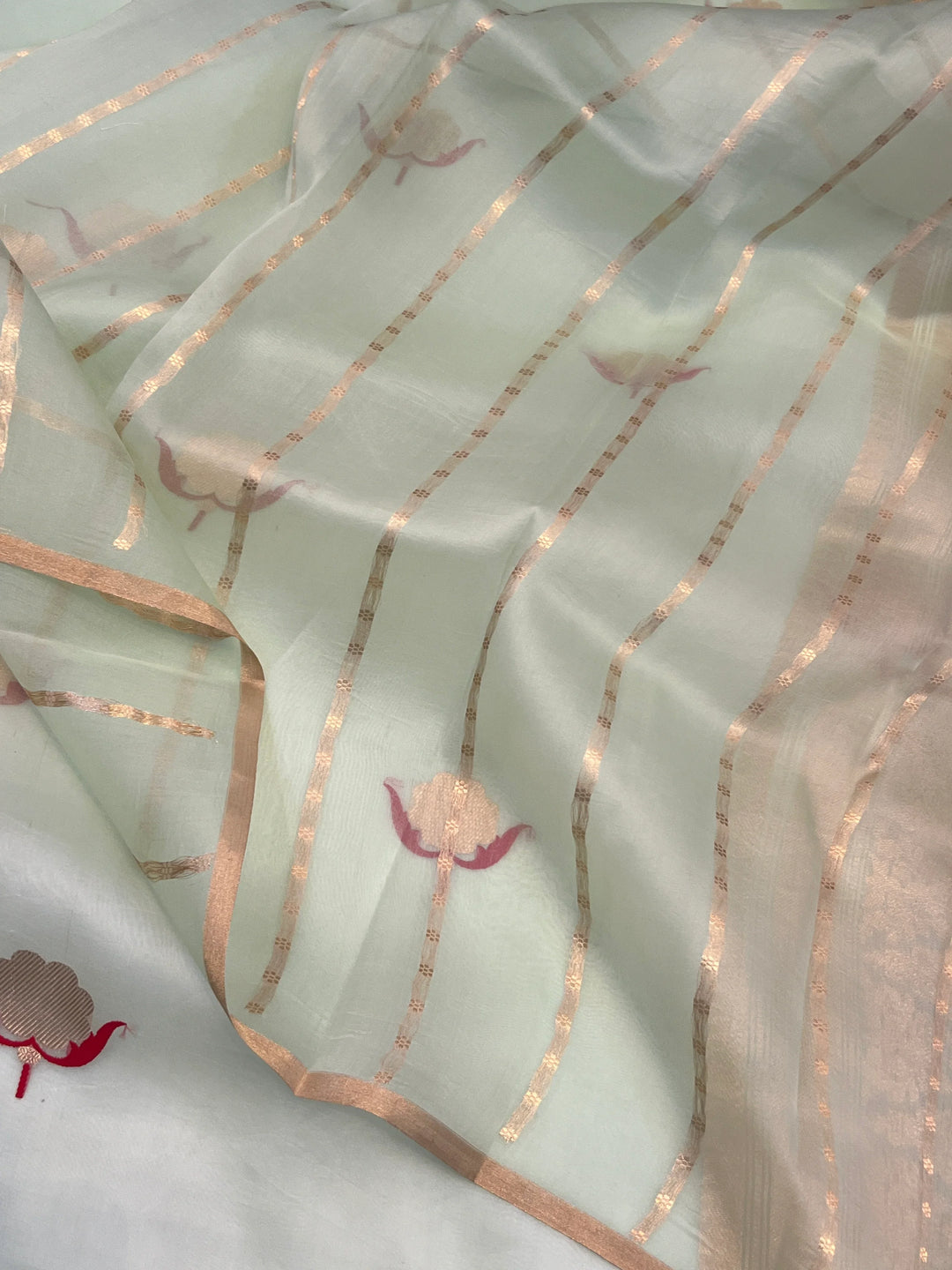 Mint Green Pure Kora Silk Handloom Banarasi Saree