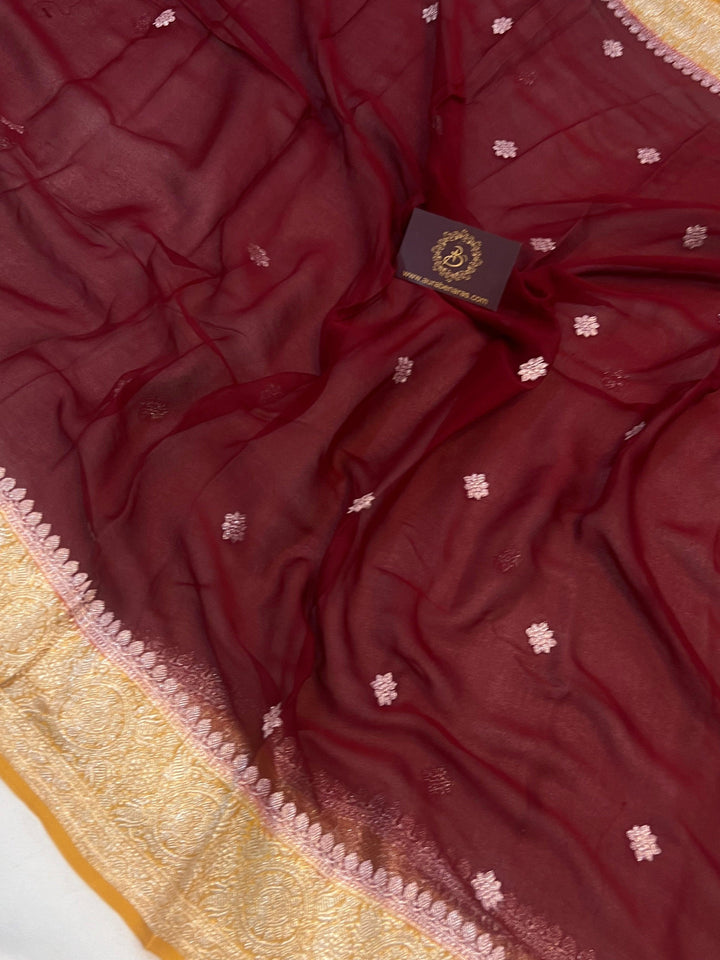 Maroon Khaddi Chiffon Banarasi Handloom Saree - Aura Benaras