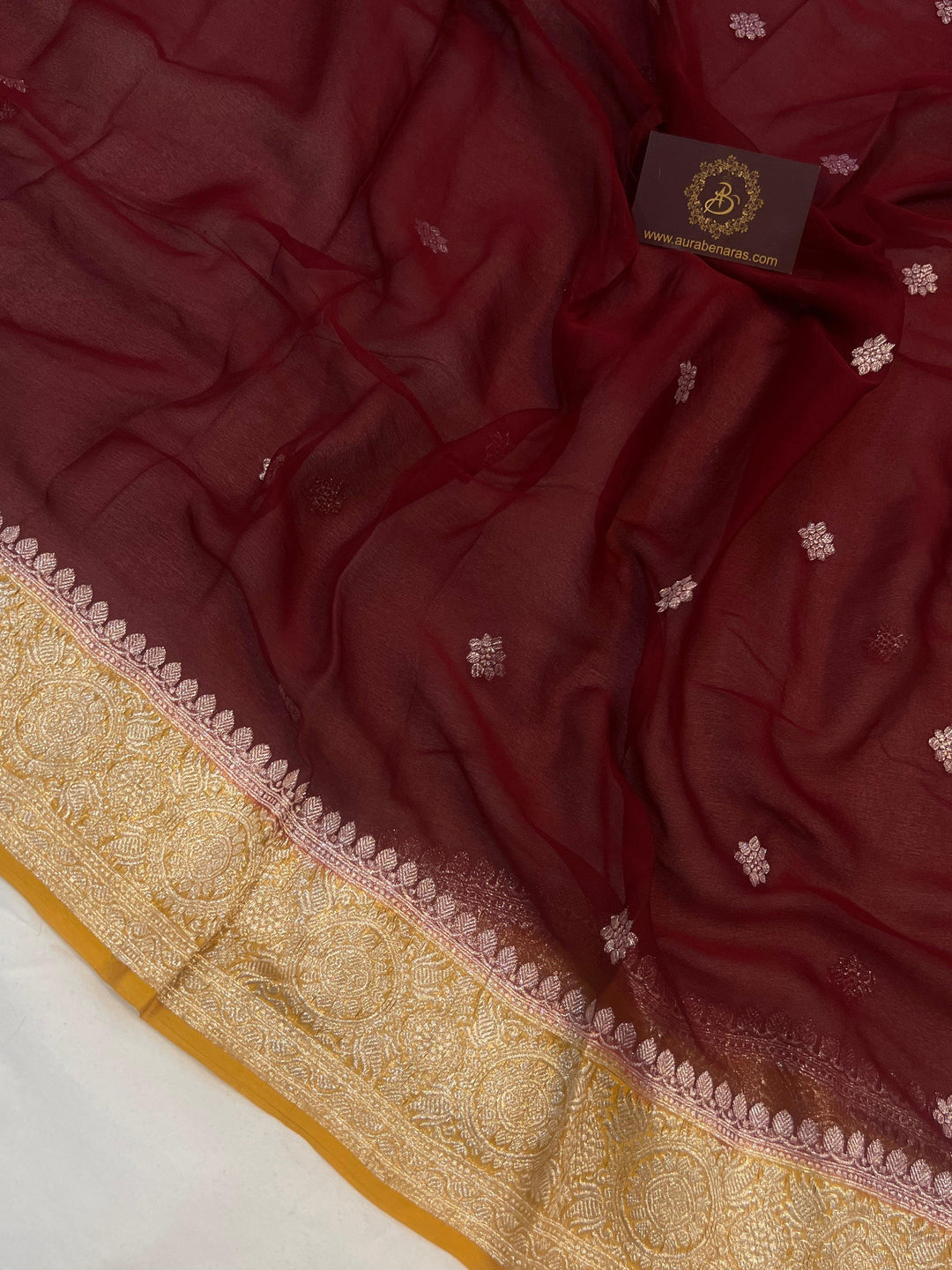 Maroon Khaddi Chiffon Banarasi Handloom Saree - Aura Benaras