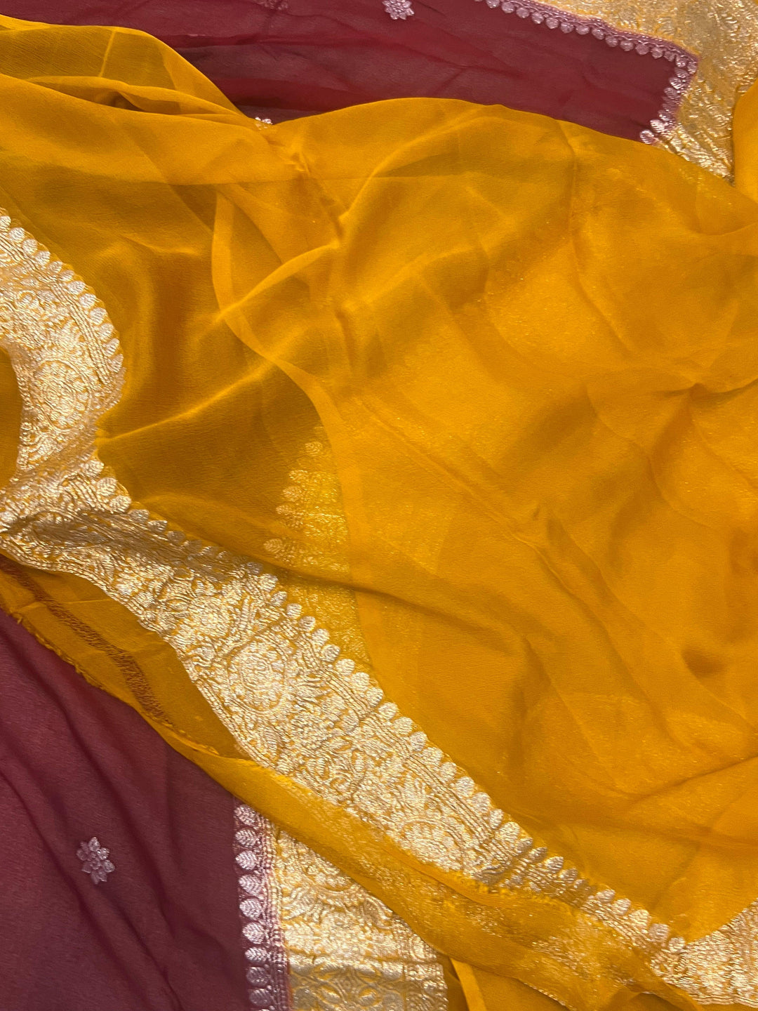 Maroon Khaddi Chiffon Banarasi Handloom Saree - Aura Benaras