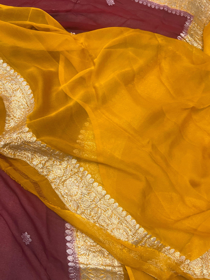 Maroon Khaddi Chiffon Banarasi Handloom Saree - Aura Benaras