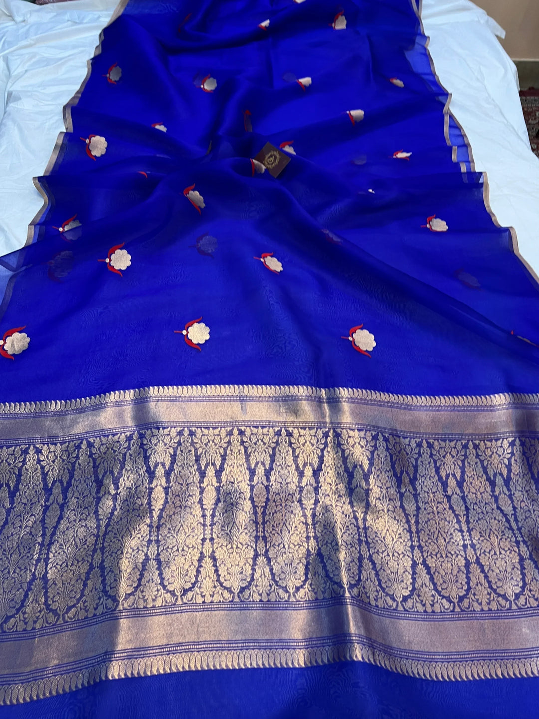 Royal Blue Pure Kora Silk Handloom Banarasi Saree