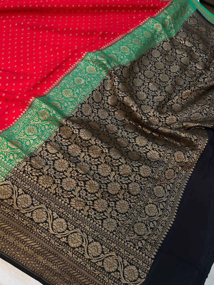 Red Pure Banarasi Khaddi Crepe Silk Saree - Aura Benaras