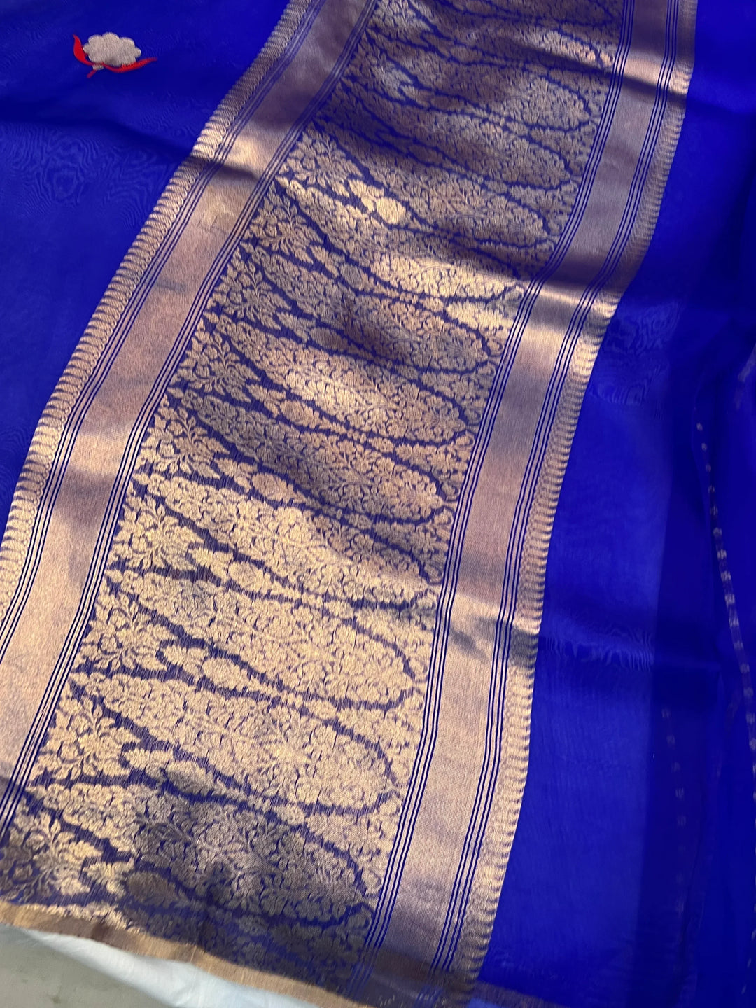 Royal Blue Pure Kora Silk Handloom Banarasi Saree