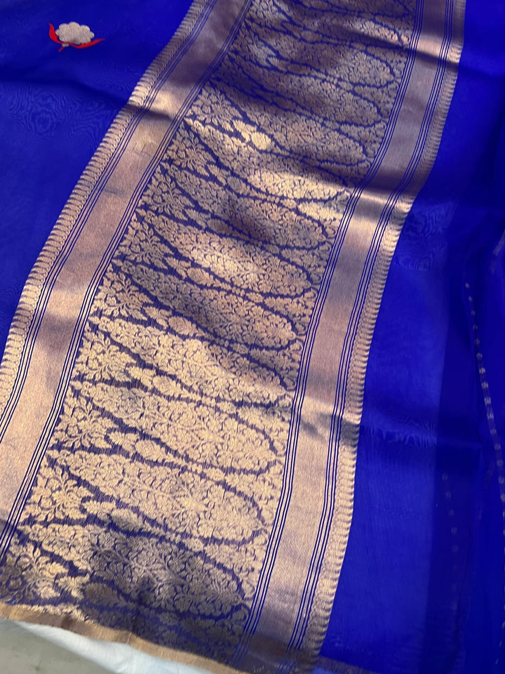Royal Blue Pure Kora Silk Handloom Banarasi Saree