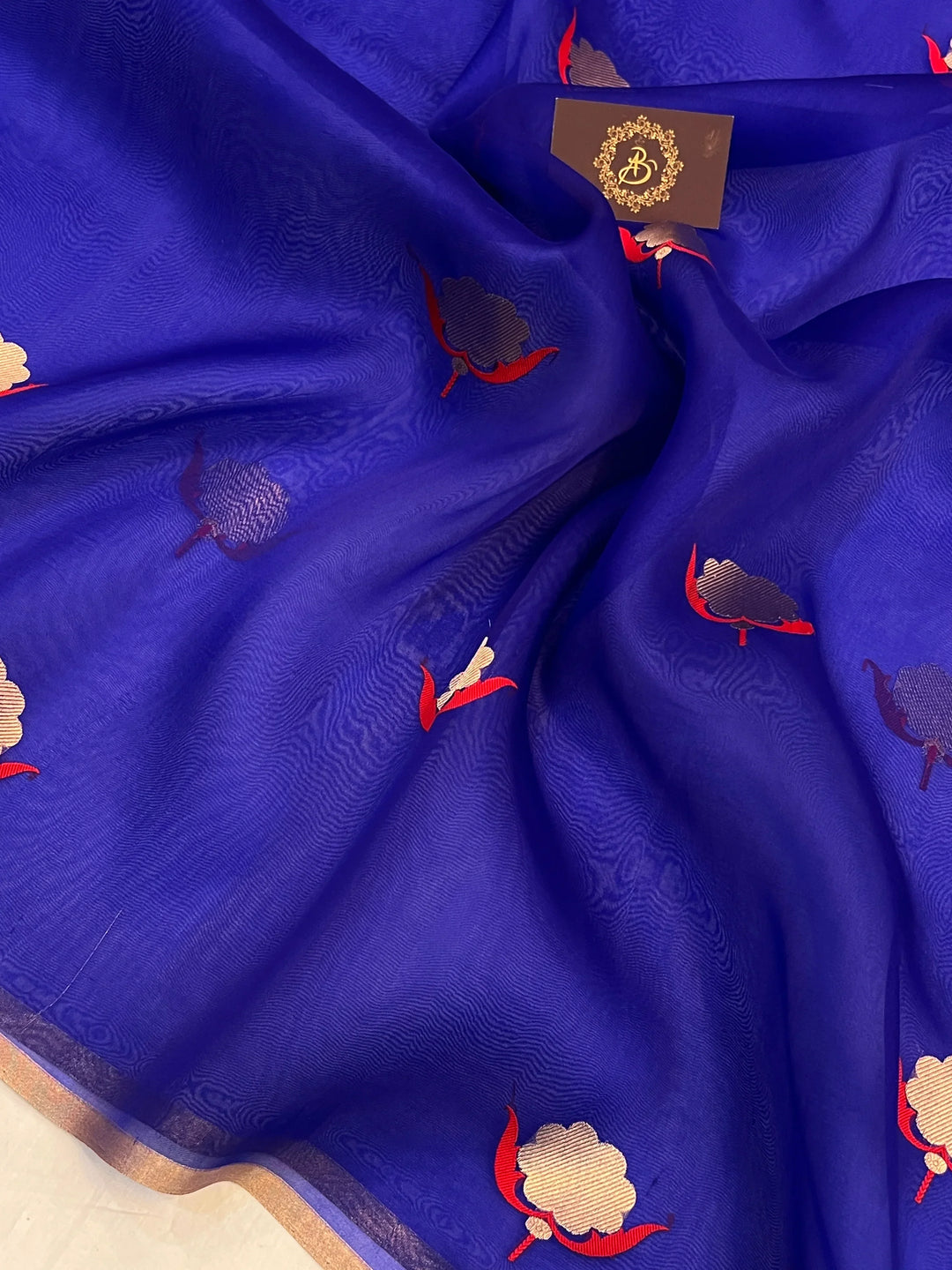 Royal Blue Pure Kora Silk Handloom Banarasi Saree