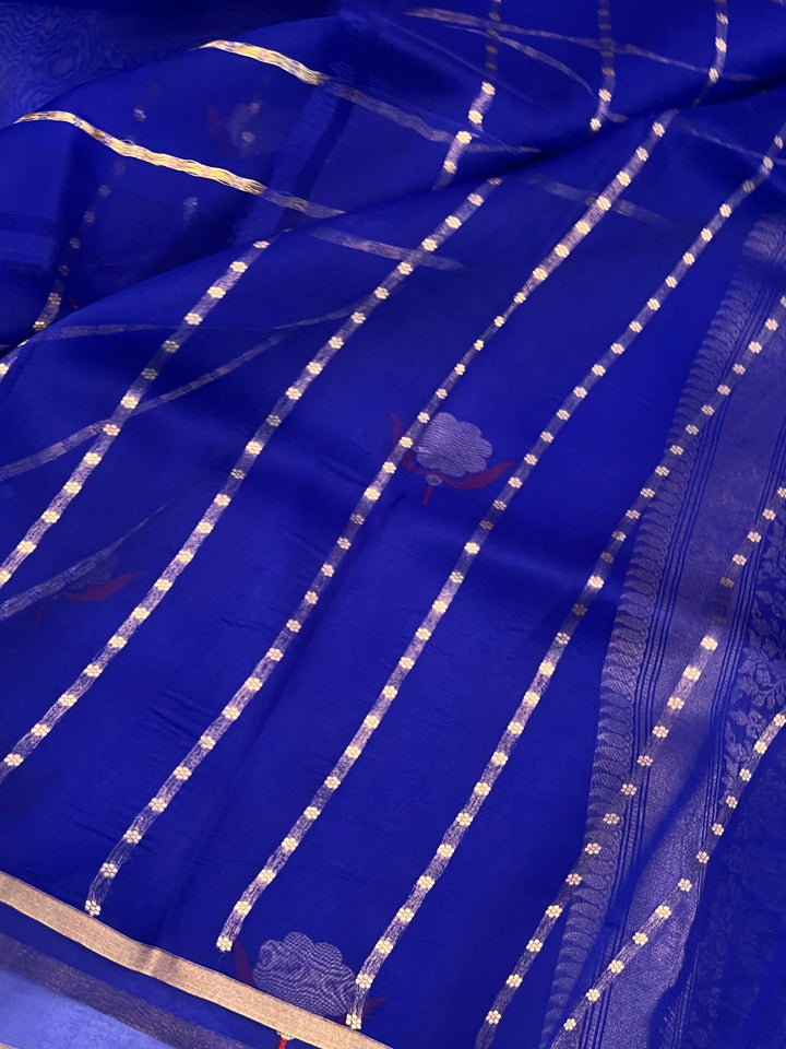 Royal Blue Pure Kora Silk Handloom Banarasi Saree