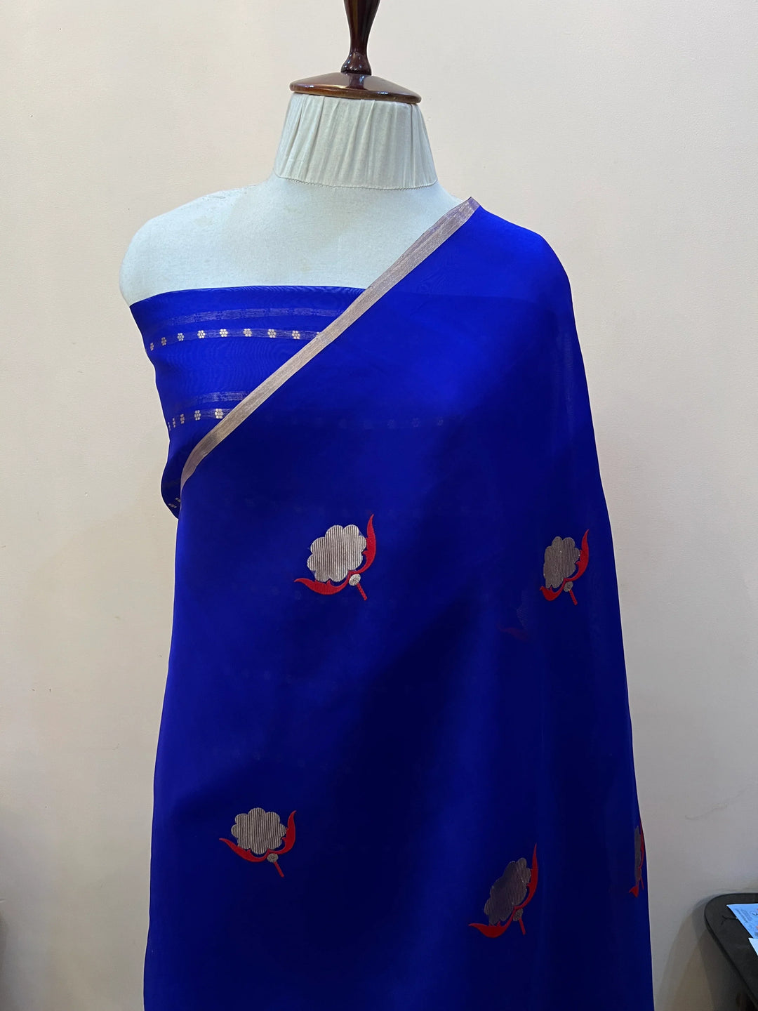 Royal Blue Pure Kora Silk Handloom Banarasi Saree