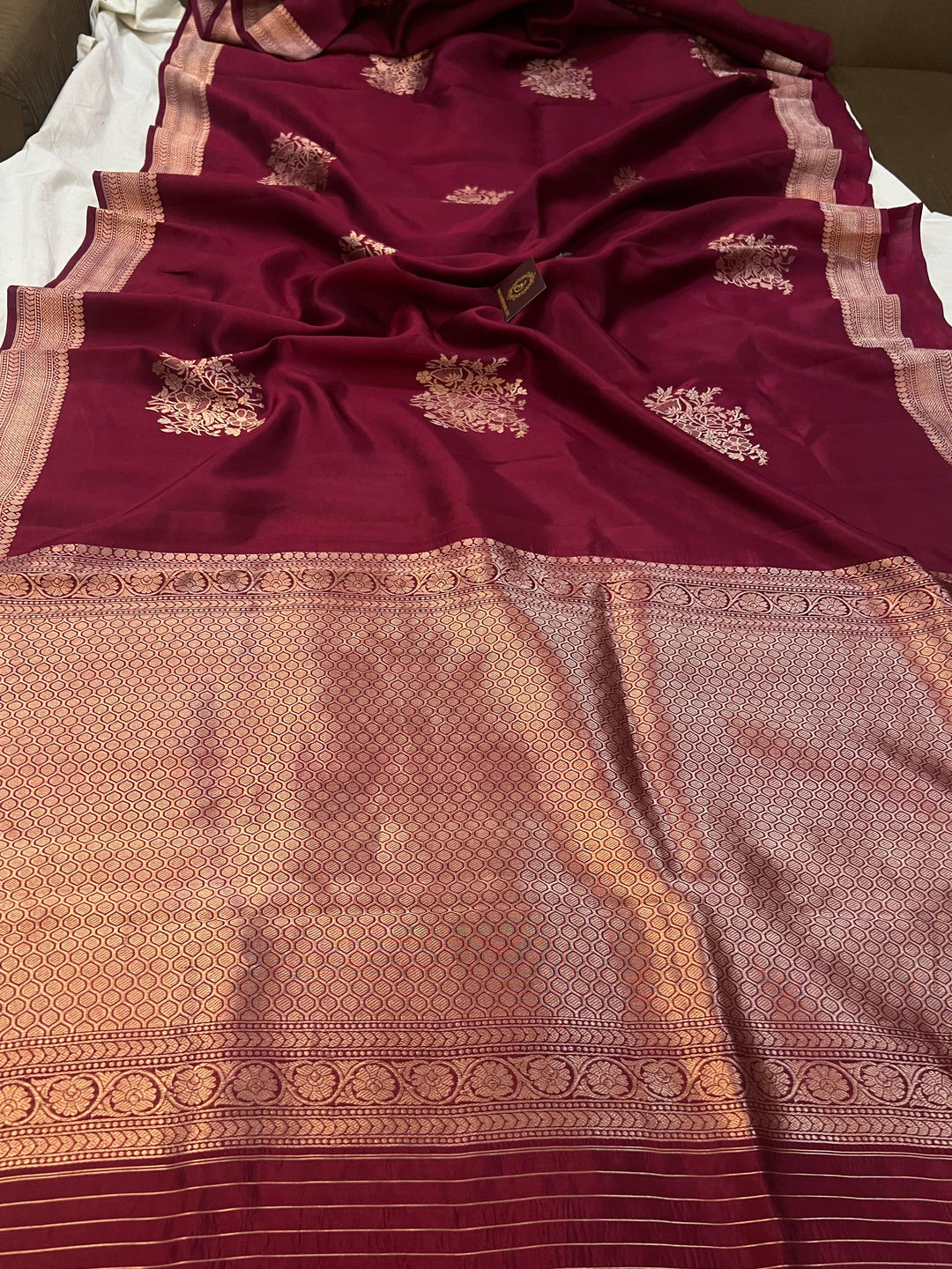 Maroon Pure Banarasi Handloom Silk Saree - Aura Benaras