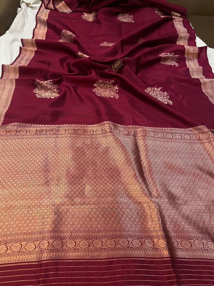 Maroon Pure Banarasi Handloom Silk Saree - Aura Benaras