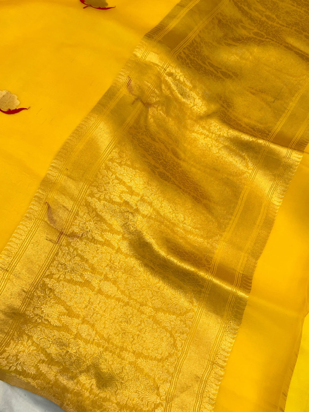 Yellow Pure Kora Silk Handloom Banarasi Saree