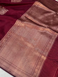 Maroon Pure Banarasi Handloom Silk Saree - Aura Benaras