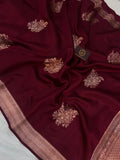 Maroon Pure Banarasi Handloom Silk Saree - Aura Benaras