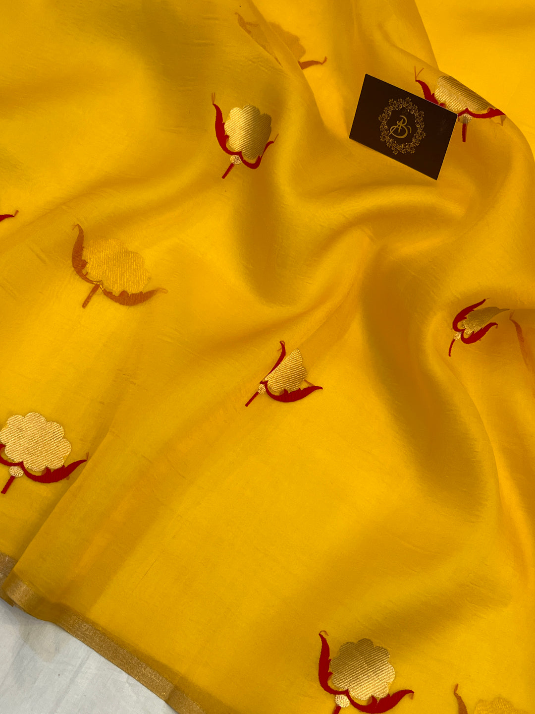 Yellow Pure Kora Silk Handloom Banarasi Saree