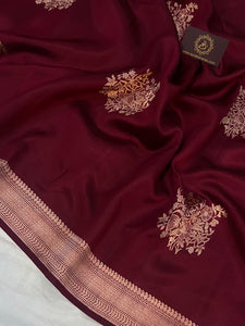 Maroon Pure Banarasi Handloom Silk Saree - Aura Benaras