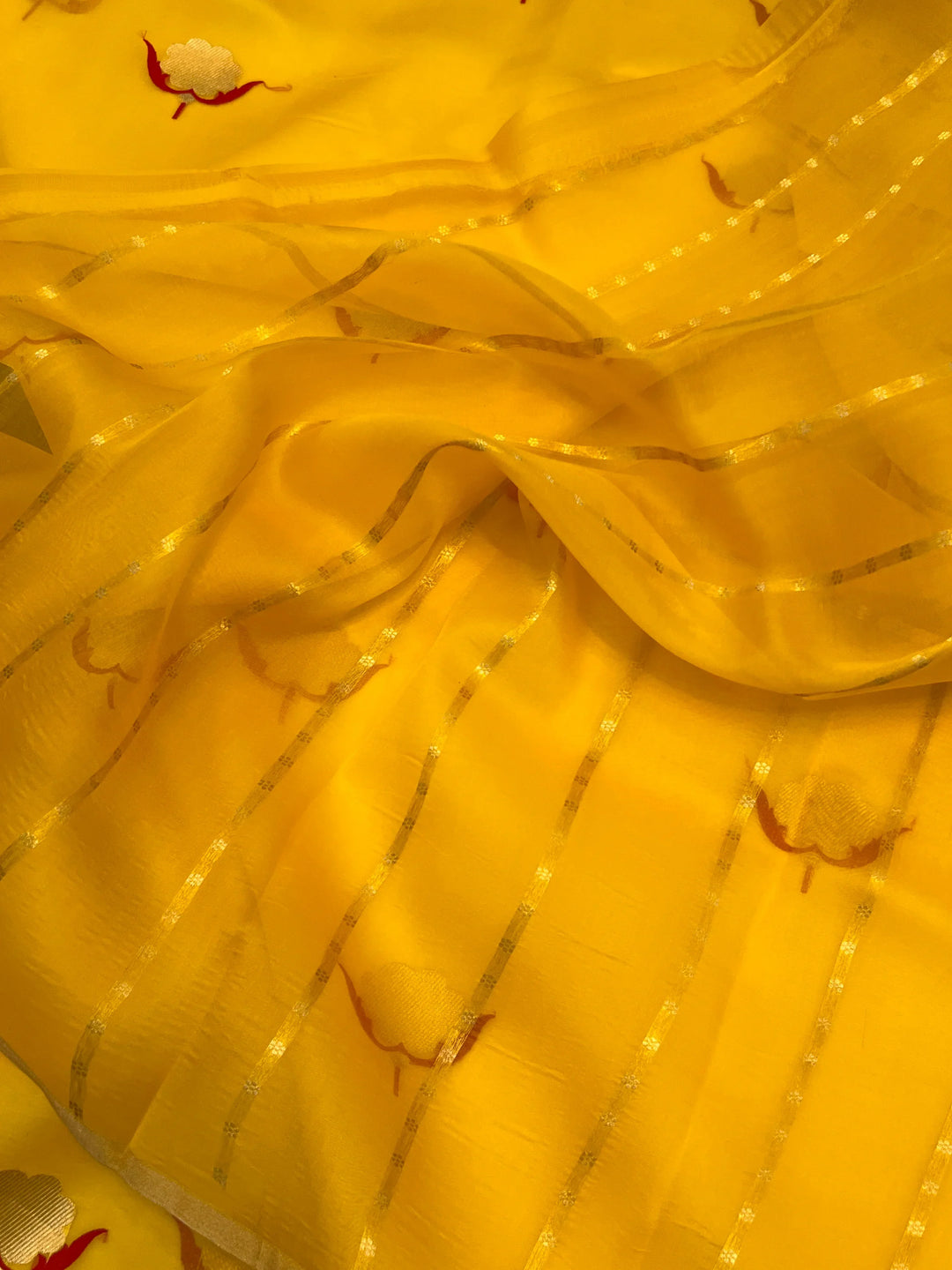 Yellow Pure Kora Silk Handloom Banarasi Saree