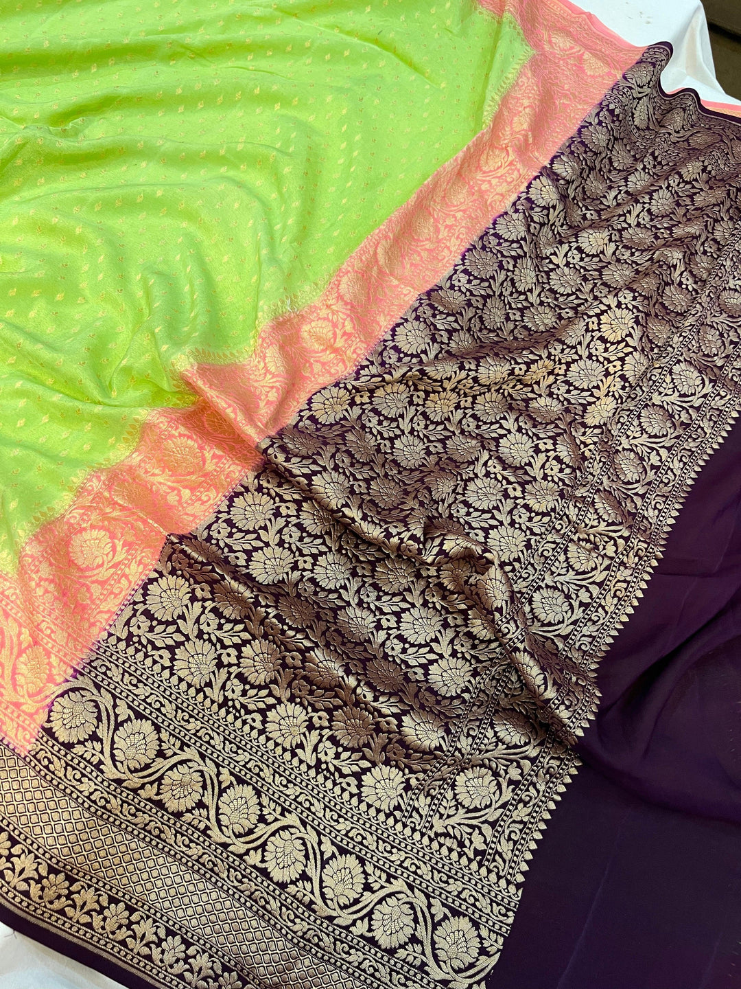 Pista Green Pure Banarasi Khaddi Crepe Silk Saree - Aura Benaras