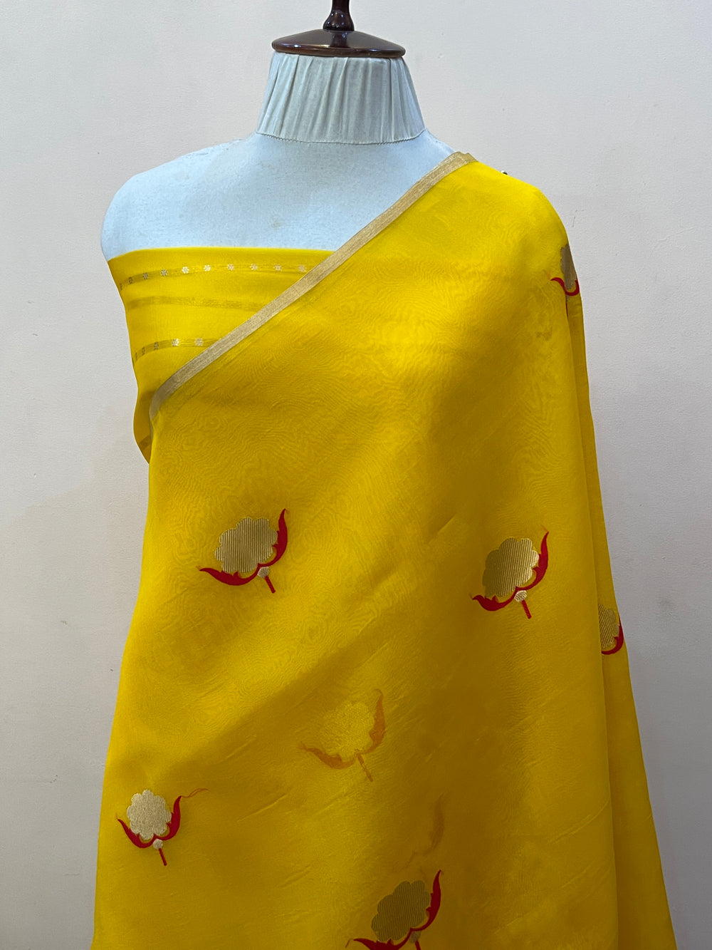 Yellow Pure Kora Silk Handloom Banarasi Saree